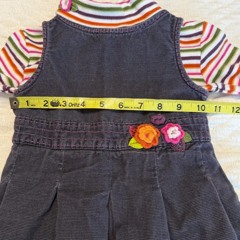 Gymboree Gray Corduroy Jumper Dress W/ Striped Turtleneck Size 4T Cotton Floral